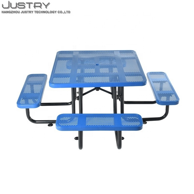 Outdoor 4 seat bench and table square blue black garden patio benches table