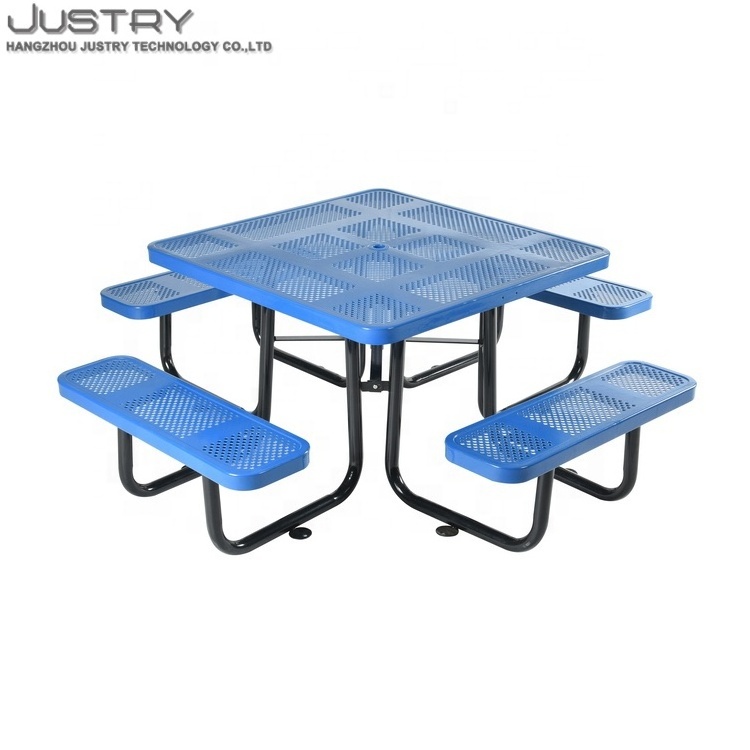 Outdoor 4 seat bench and table square blue black garden patio benches table