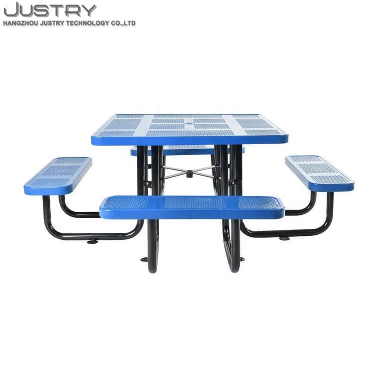 Outdoor 4 seat bench and table square blue black garden patio benches table