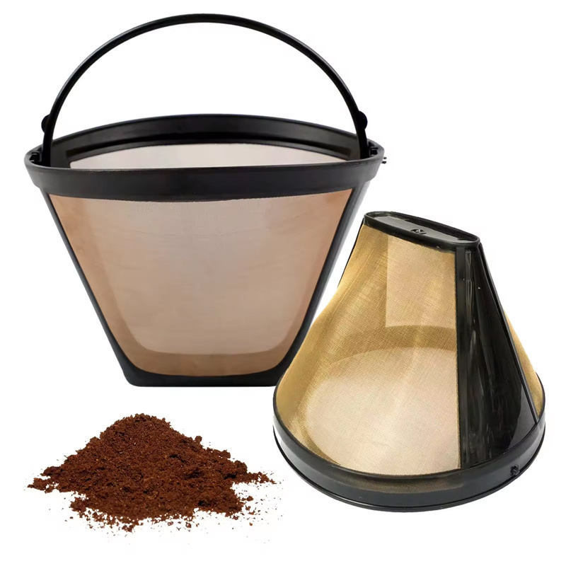 Friendly gold cone shape reusable permanent stainless steel coffee filter