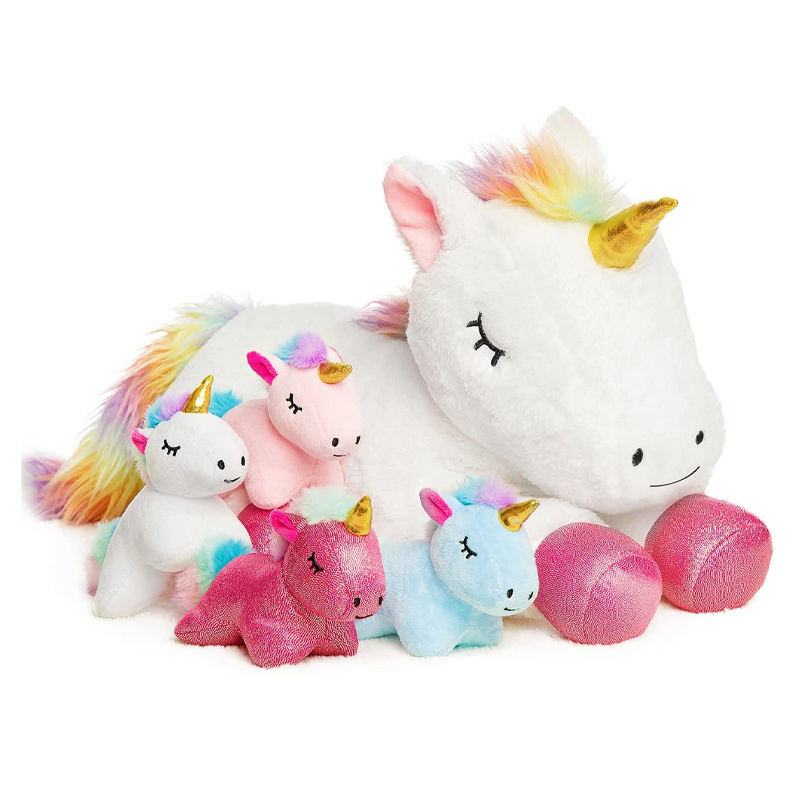 New Soft Comfortable Stuffed Mommy Unicorn With Babies Cute 4 In 1 Cheap Unicorn Stuffed Animals Bulk Unicorn Gift Plush Toy