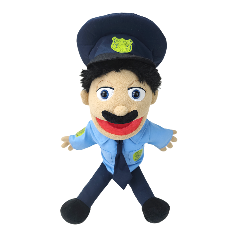 Factory soft fireman/police character hand socks puppet plush baby education hand puppet police puppet