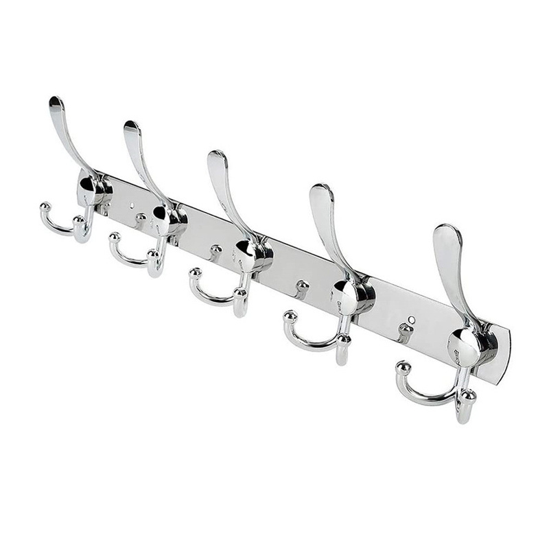 Coat Rack Wall Mounted - 5 Tri Hooks, Heavy Duty, Stainless Steel