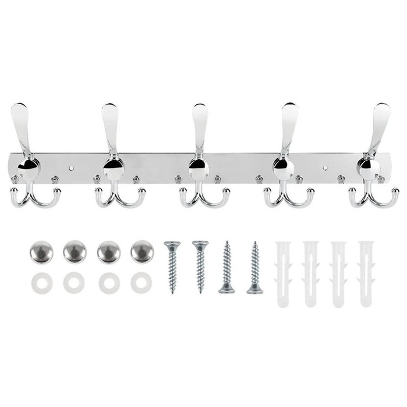 Coat Rack Wall Mounted - 5 Tri Hooks, Heavy Duty, Stainless Steel