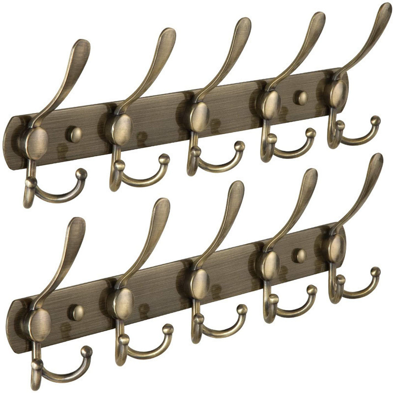 Wall Mounted Coat Rack - 5 Tri Hooks Stainless Steel Metal Coat Hook Rail for Coat Hat Towel Purse Robes