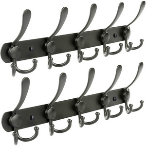 Wall Mounted Coat Rack - 5 Tri Hooks Stainless Steel Metal Coat Hook Rail for Coat Hat Towel Purse Robes