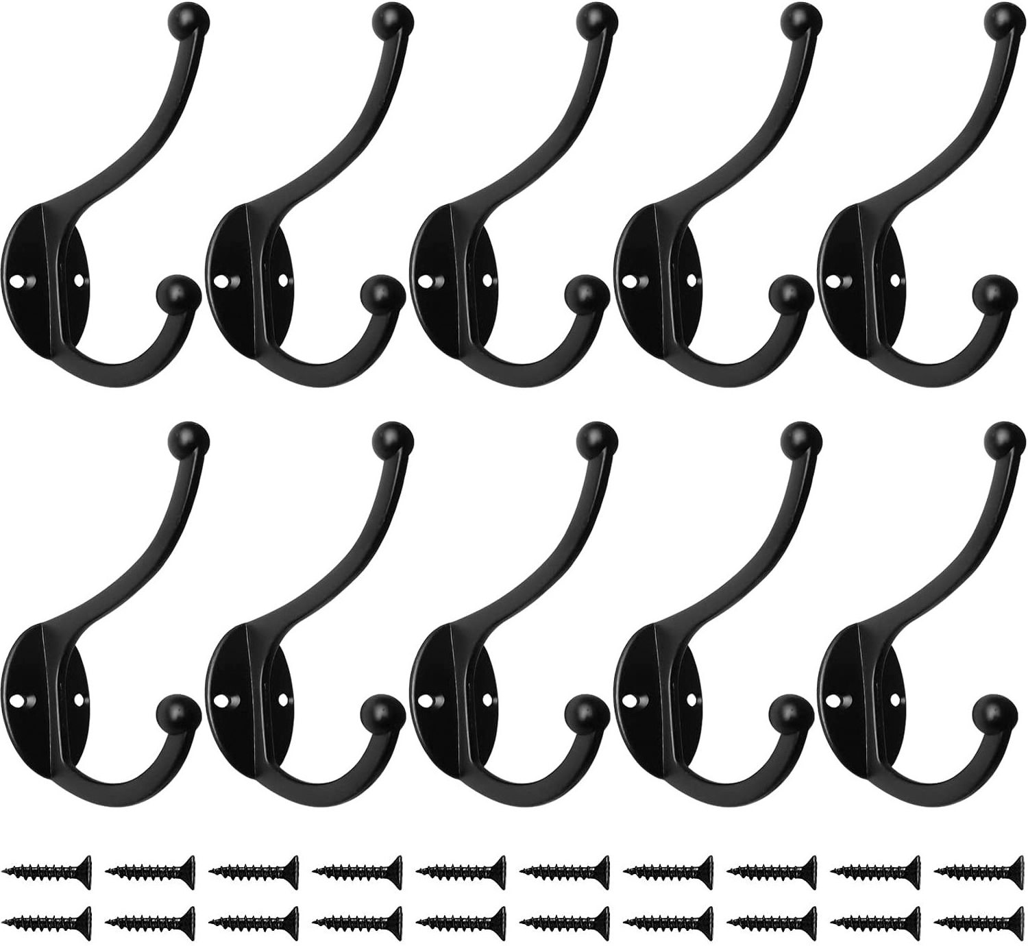 Wall Hooks Coat Hooks Hardware Heavy Duty Hooks for Hanging Coats Double Hooks Wall Mounted with Screws for Key, Towel, Bags