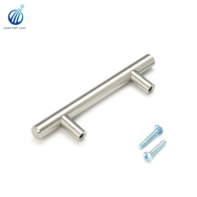 Brushed Nickel T Bar Cabinet Pulls 96mm Hole Center Modern Euro Stainless Steel Kitchen Cabinet Hardware handle