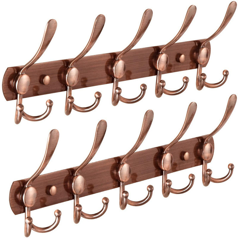 Wall Mounted Coat Rack - 5 Tri Hooks Stainless Steel Metal Coat Hook Rail for Coat Hat Towel Purse Robes