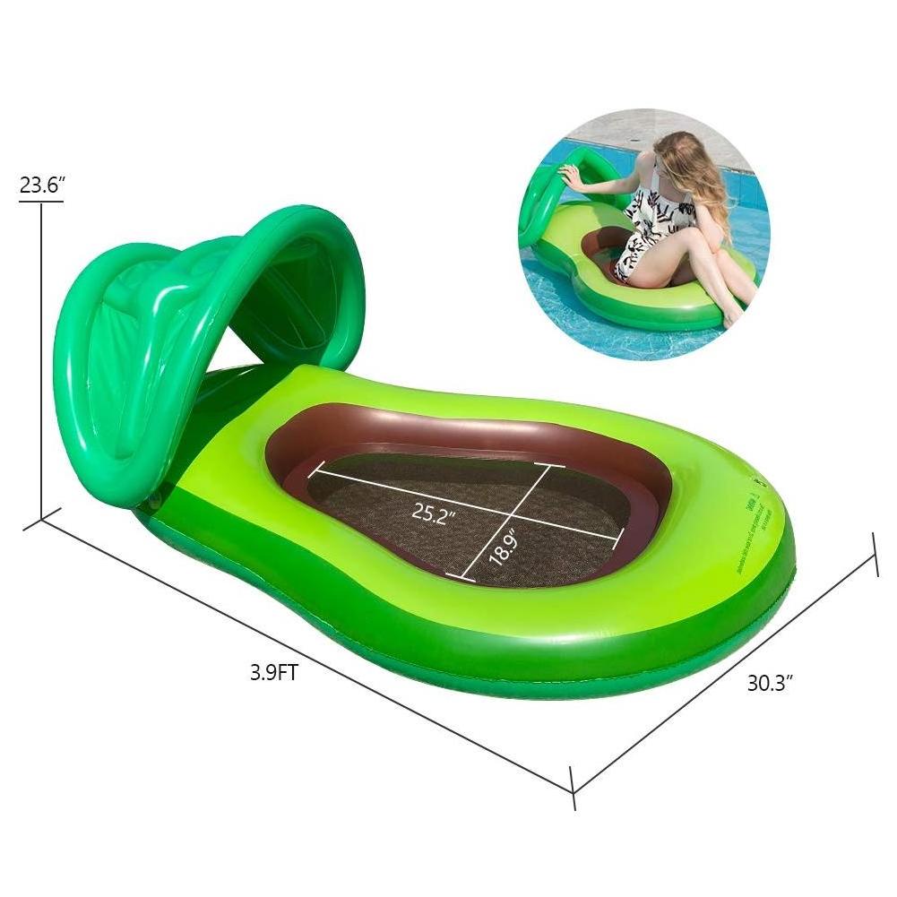 Inflatable Avocado Pool Float With Shade, Water Fun Large Blow Up Summer Beach Swimming Floaty Party Lounge Raft