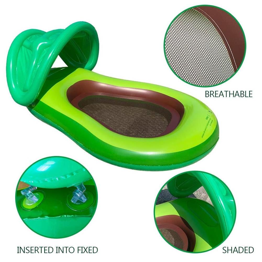 Inflatable Avocado Pool Float With Shade, Water Fun Large Blow Up Summer Beach Swimming Floaty Party Lounge Raft