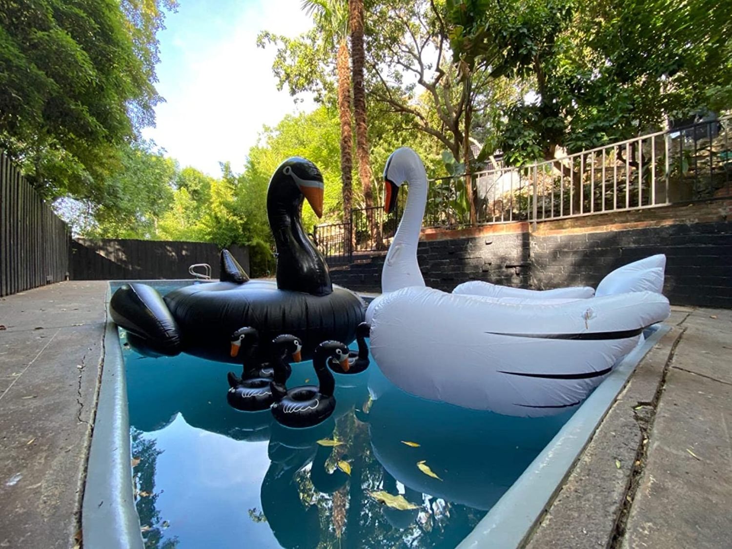 Pool Float Black Swan Inflatable Pool Party Toy Swimming Lounge Float Raft with Multiple Independent Inflating Chambers