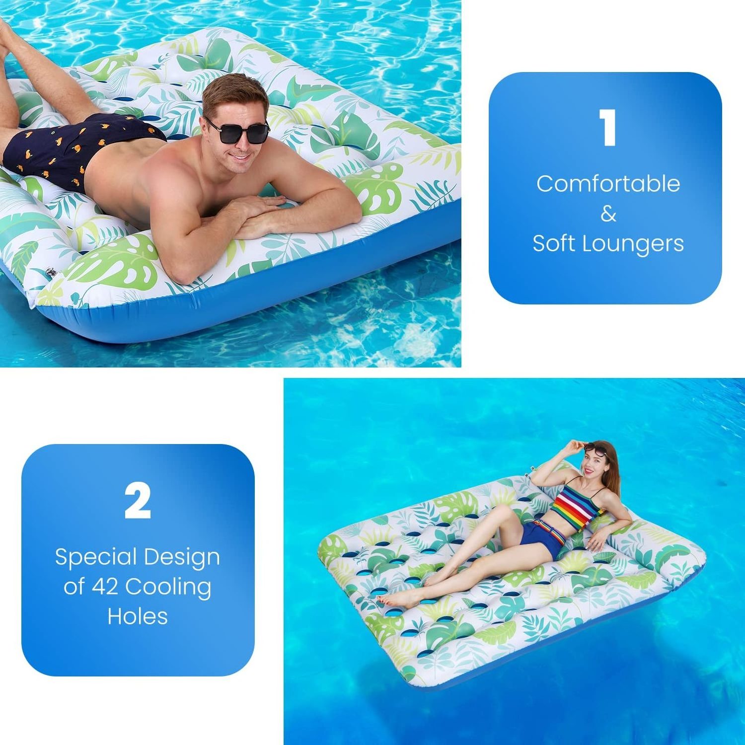 double inflatable pool floating bed  Water Recliner with headrest oversized float for pool tanning pool accessories