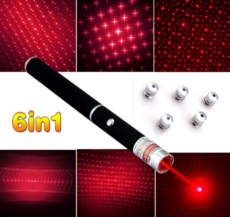 6 in 1 405nm 532nm 650nm Red Green Blue Laser Pointer Pen Laser Flashlight + 5Star heads Beam Light