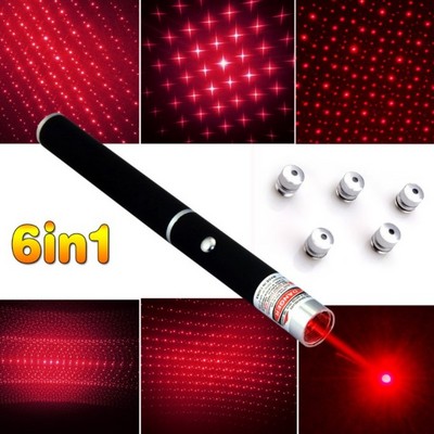 6 in 1 405nm 532nm 650nm Red Green Blue Laser Pointer Pen Laser Flashlight + 5Star heads Beam Light