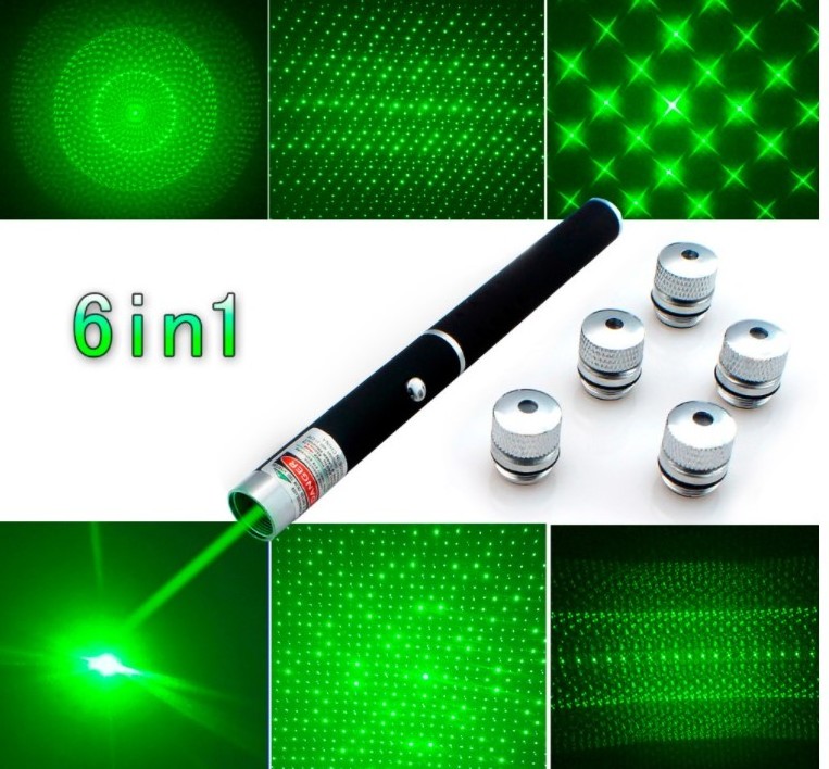 6 in 1 405nm 532nm 650nm Red Green Blue Laser Pointer Pen Laser Flashlight + 5Star heads Beam Light