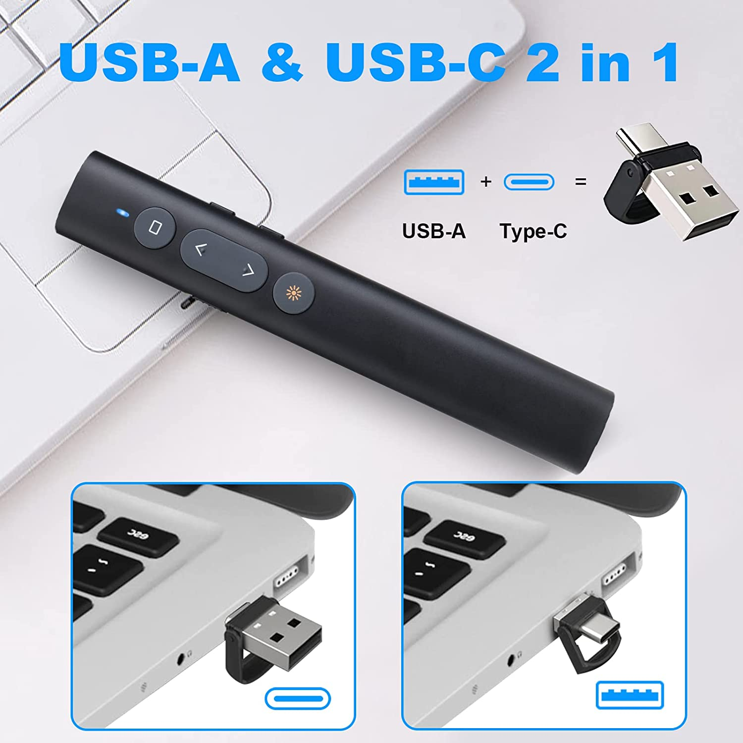 AAA Battery 2.4G Laser Light Pointer Wireless Presenter with type c