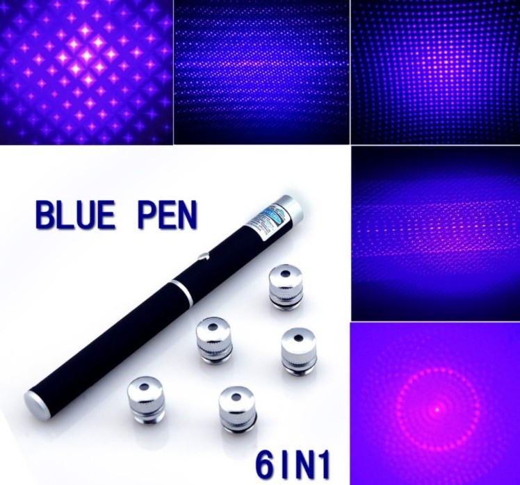 6 in 1 405nm 532nm 650nm Red Green Blue Laser Pointer Pen Laser Flashlight + 5Star heads Beam Light