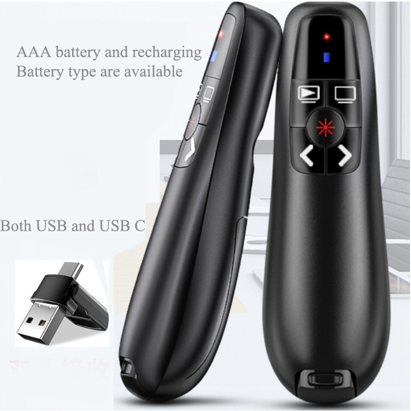 2.4G R400 Wireless Presente AAA Battery Type Red Laser Pointer Pen USB and USB C Receiver For Powerpoint PPT