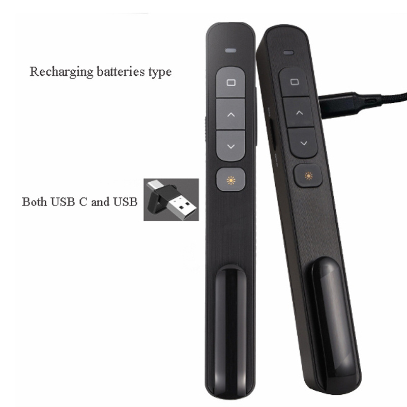 2.4G Clip Type  Wireless Presenter Red Laser Pointer USB and USB C with recharging battery For meeting,training and teaching