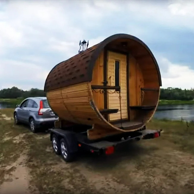 2023 Luxury Vehicle-Mounted Full Size Travel Red Cedar Portable Sauna Wood Burning Stove Barrel Room Cabin