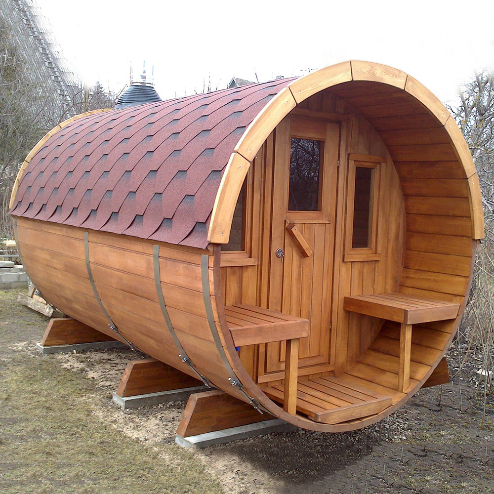 Wholesale Red Cedar Barrel Steam Sauna With sauna Heater and Porch