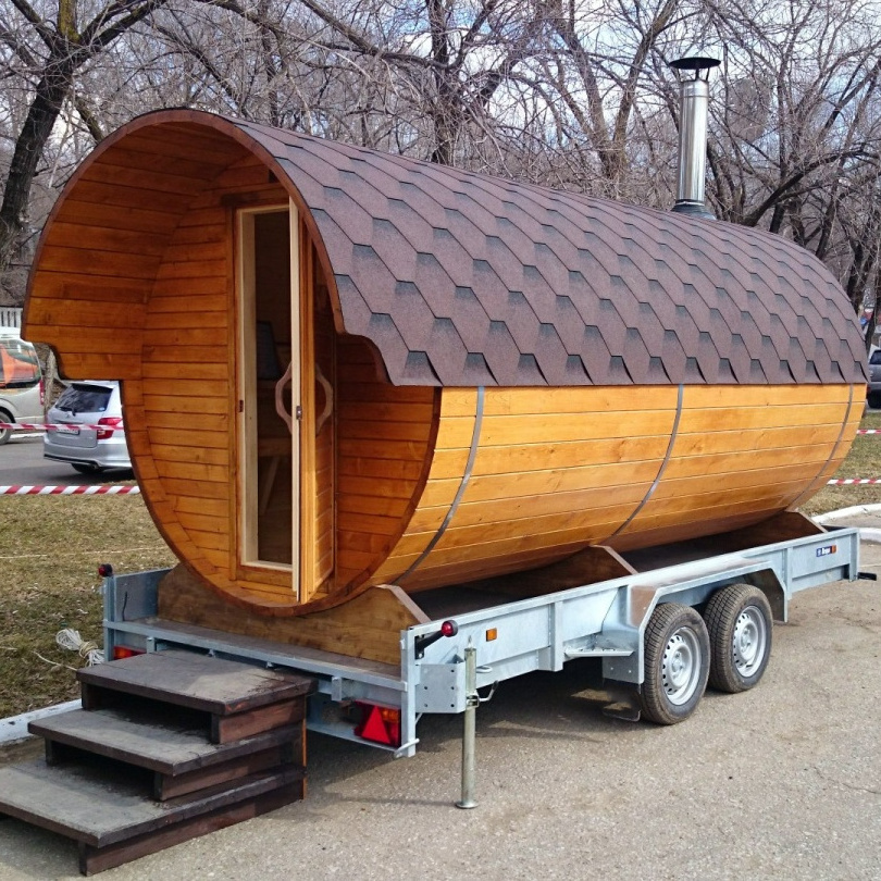 Hot Selling Finland Mobile Home Wet Steam Sauna Room /Portable Wooden Barrel Tent With Stove