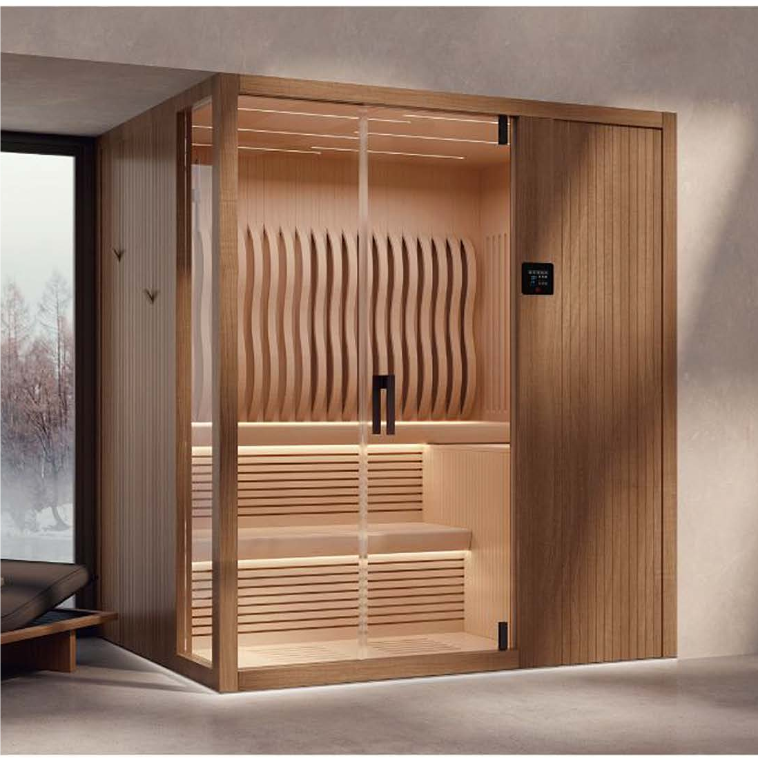 Modern Customize Design Dry Steam 4 Person Western Red Cedar Square Far Infrared Sauna Room