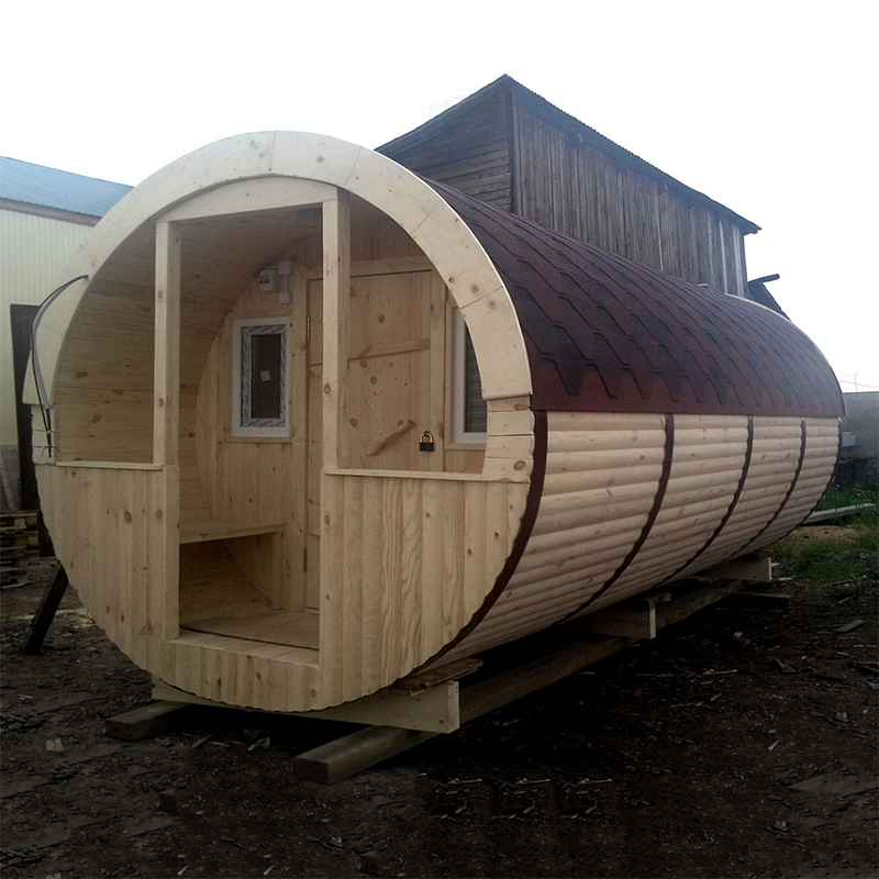 Wholesale Red Cedar Barrel Steam Sauna With sauna Heater and Porch