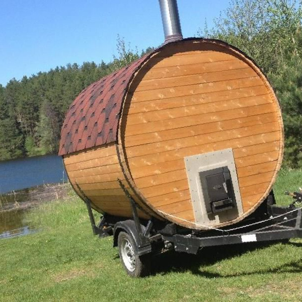 2023 Luxury Vehicle-Mounted Full Size Travel Red Cedar Portable Sauna Wood Burning Stove Barrel Room Cabin