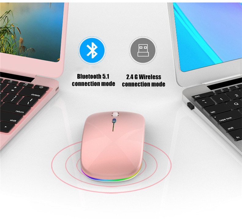 Custom LED RGB Backlit Rechargeable Gaming Wireless Mouse 2.4GHz Bluetooth 5.0 Dual Mode Wireless Mouse Muted for Laptop iPad