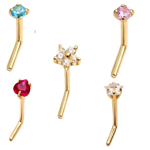 Eternal Metal 14K Nose Stud Piercing  Body Piercing Jewelry Wholesale L Shape Nose Bone Ring Pin Stud Ring