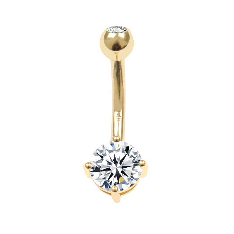 Eternal Metal  14K Solid  Gold Square Zirconia Belly Button Ring