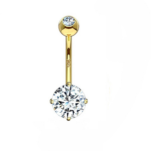 Eternal Metal  14K Solid Gold Round Zirconia Belly Button Ring