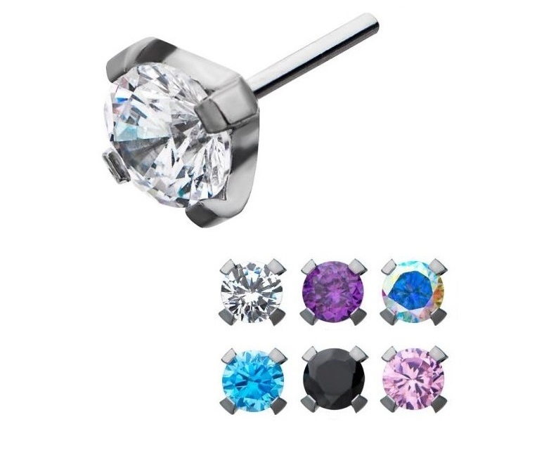 Eternal metal Prong set round CZ ASTM F136 Titanium Threadless Piercing jewellery