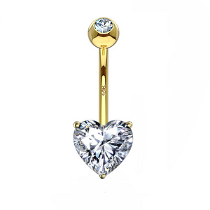 Eternal Metal 14K Solid Gold Heart Zirconia Belly Button Ring