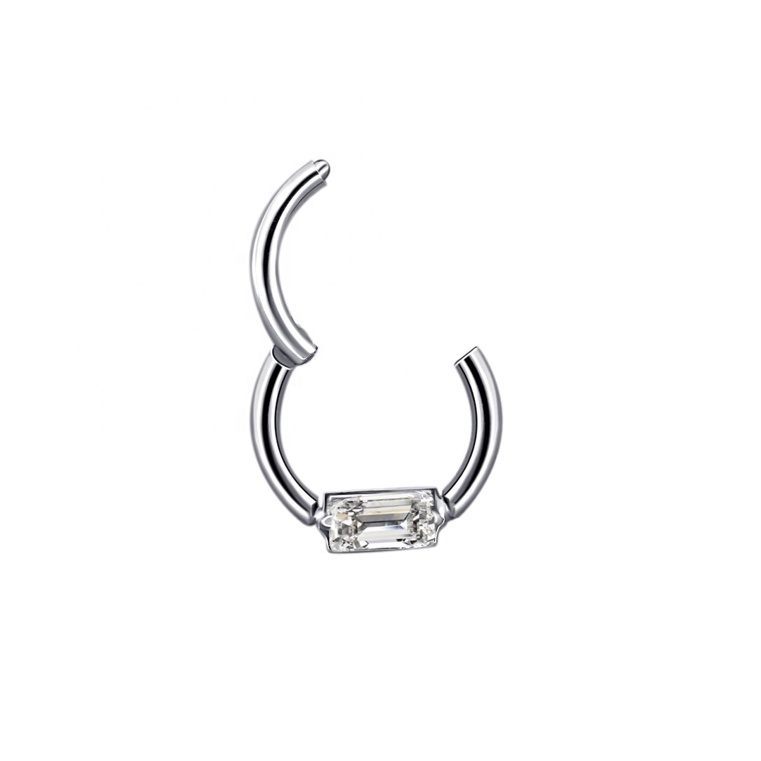 Eternal Metal front Clear Square CZ hinged segment clicker ring g23 titanium piercing