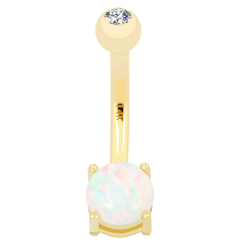 Eternal Metal  14K Solid  Gold Square Zirconia Belly Button Ring