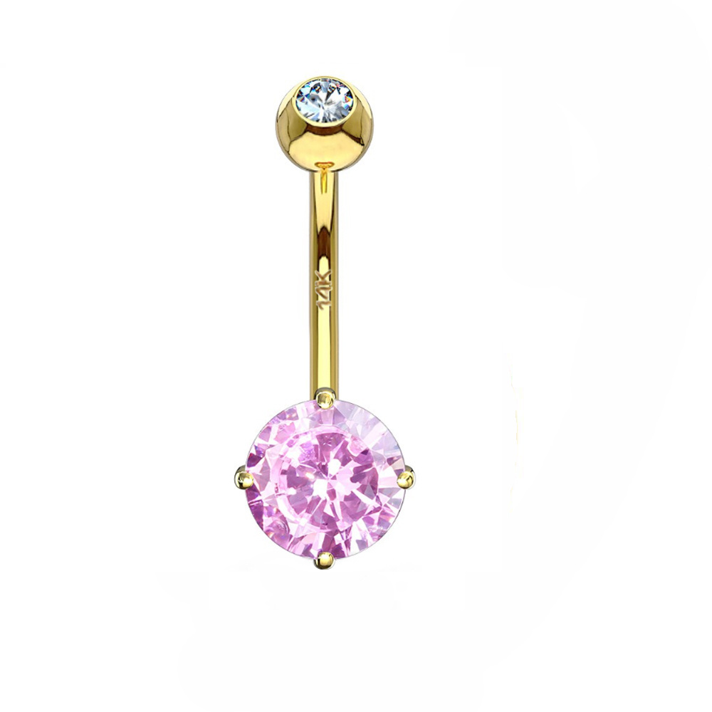 Eternal Metal  14K Solid Gold Round Zirconia Belly Button Ring