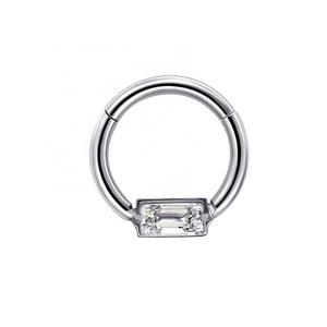 Eternal Metal front Clear Square CZ hinged segment clicker ring g23 titanium piercing