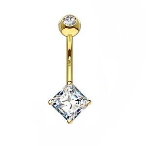 Eternal Metal  14K Solid  Gold Square Zirconia Belly Button Ring