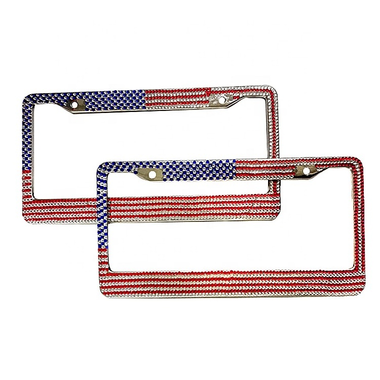 Luxury Custom Design Car License Plate Frame Number USA flag Sparkle Crystal Bling License Plate Cover License Plate Holder