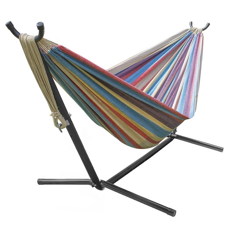 High Quality Durable Portable Outdoor Hammock Canvas Cotton Outdoor Beach Hammocks Patio Garden Camping Hammock With Steel Stand