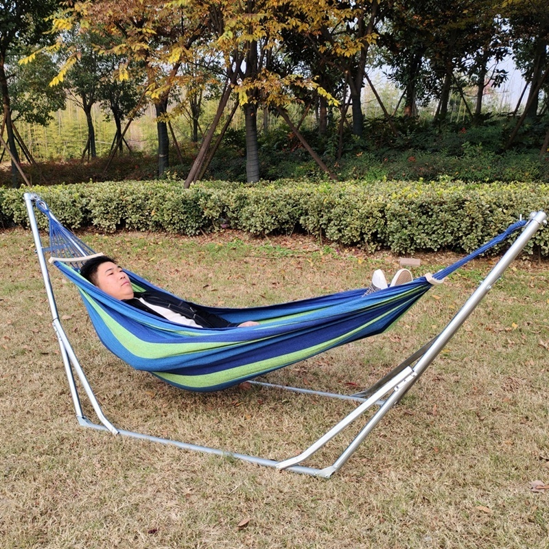 Outdoor Foldable Portable Hammock Adjustable Footrest Foot Rest Hammock Patio Garden Beach Canvas Folding Hammock Bed with Stand