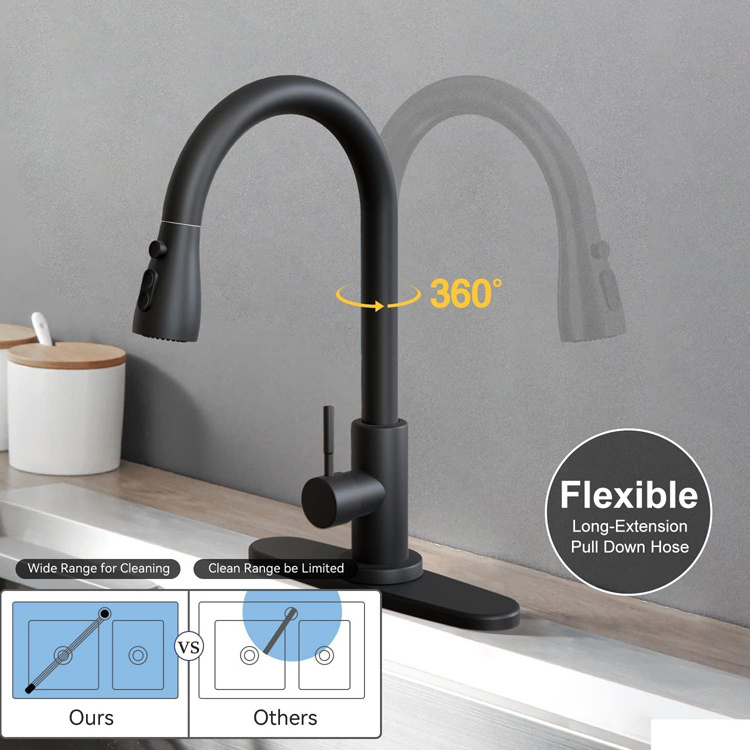 Jutye Matte Black Kitchen Faucet With Pull-Down Spray Single Handle Stainless Steel Brushed Nickel Kitchen Sink Faucet