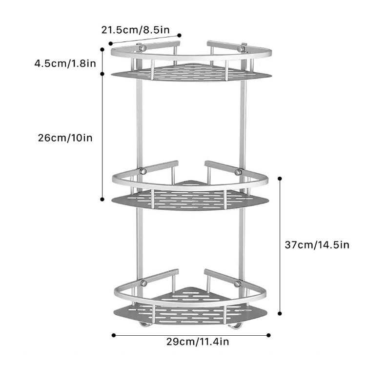 Jutye Bathroom and Kitchen Corner Wall Shelf 3 Layers Triangular Shower Caddy Wall Shelf