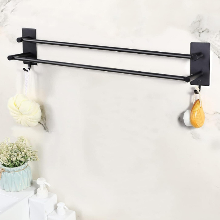 Jutye Bathroom Kitchen Stainless Steel Black Self-Adhesive Towel rack Wall Double 60 cm Towel Rail