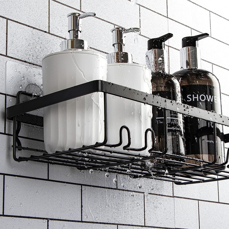 Jutye Stainless Steel Bathroom Wall Mounted Shelves Basket Shower Basket  Adhesive black Shower Caddy