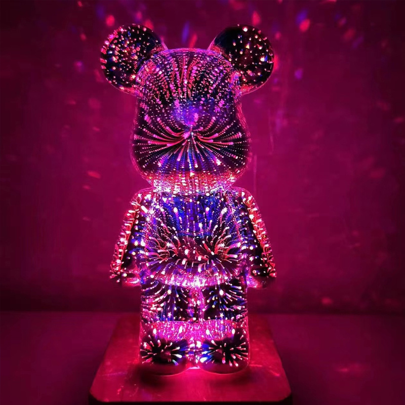 Modern 3D Glass Fireworks Little Bear Net Red Night Light Desktop Living Room Bedroom Decoration Rgb Smart Atmosphere Lighting