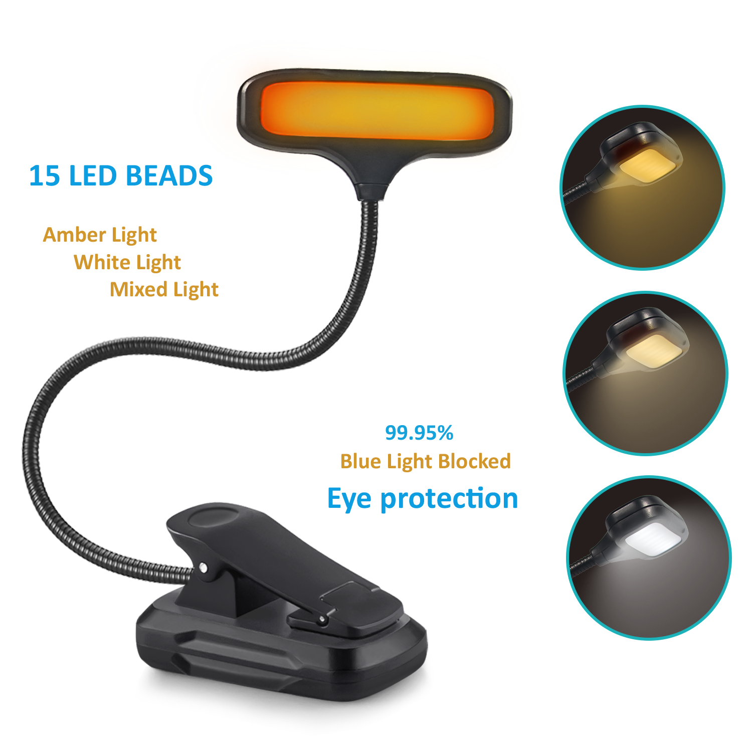 LED Reading Lamp TYPE-C USB Rechargeable Mini Clip-On Desk Lightweight Lamp Flexible Gooseneck Night Book Light for Travel